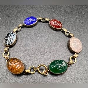 Vintage Scarab Gemstone Bracelet Stamped